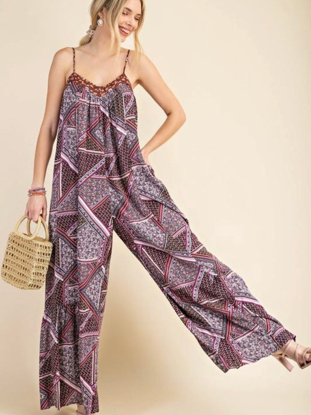 Boutique Brand, Kori America, Women’s Boho Handkerchief Wide-Leg Jumpsuit